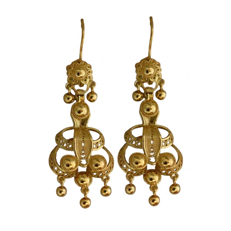 ROSIÑA-  pendiente mediano de colgar riguido , dorado