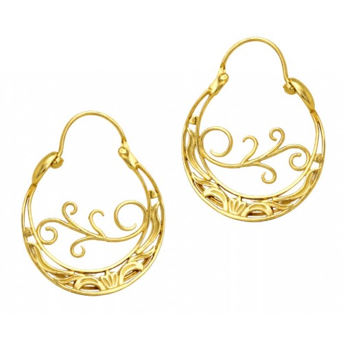 Pendiente grande con cierre media esfera y calado bañado en oro, con Inspiración   de la naturaleza