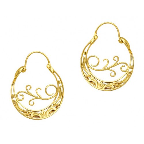 Pendiente grande con cierre media esfera y calado bañado en oro, con Inspiración   de la naturaleza