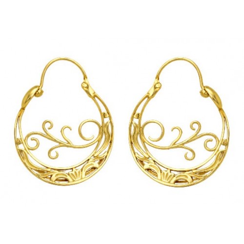 Aros da María-Pendiente Pequeño con cierre media esfera y calado bañado en oro, con Inspiración   de la naturaleza