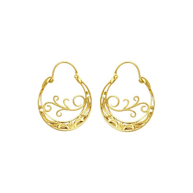 Aros da María-Pendiente Pequeño con cierre media esfera y calado bañado en oro, con Inspiración   de la naturaleza