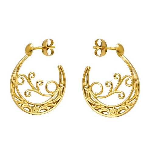 Aros da María-Pendiente pequeño de presión , calado y bañado en oro, con Inspiración   de la naturaleza