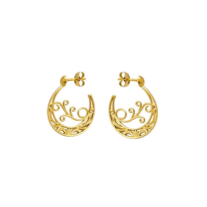 Aros da María-Pendiente pequeño de presión , calado y bañado en oro, con Inspiración   de la naturaleza