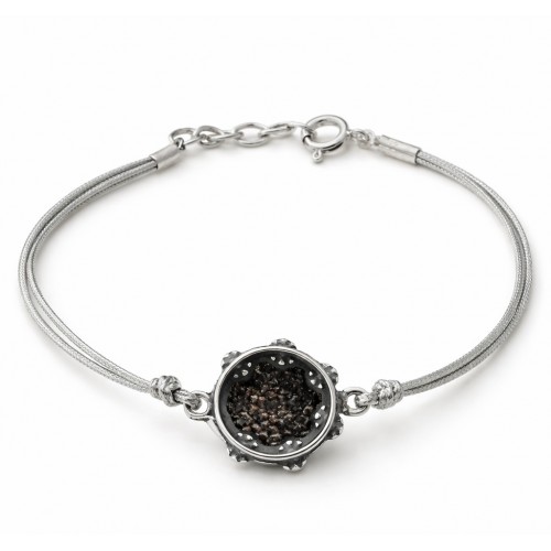 Pulsera pandeireta pequeña  en plata  envellecida